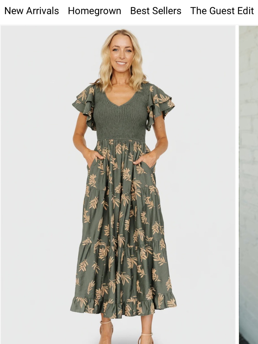 Baltic Born Olive Green Maxi Dress with Yellow Leaf Print - Picture 6 of 7